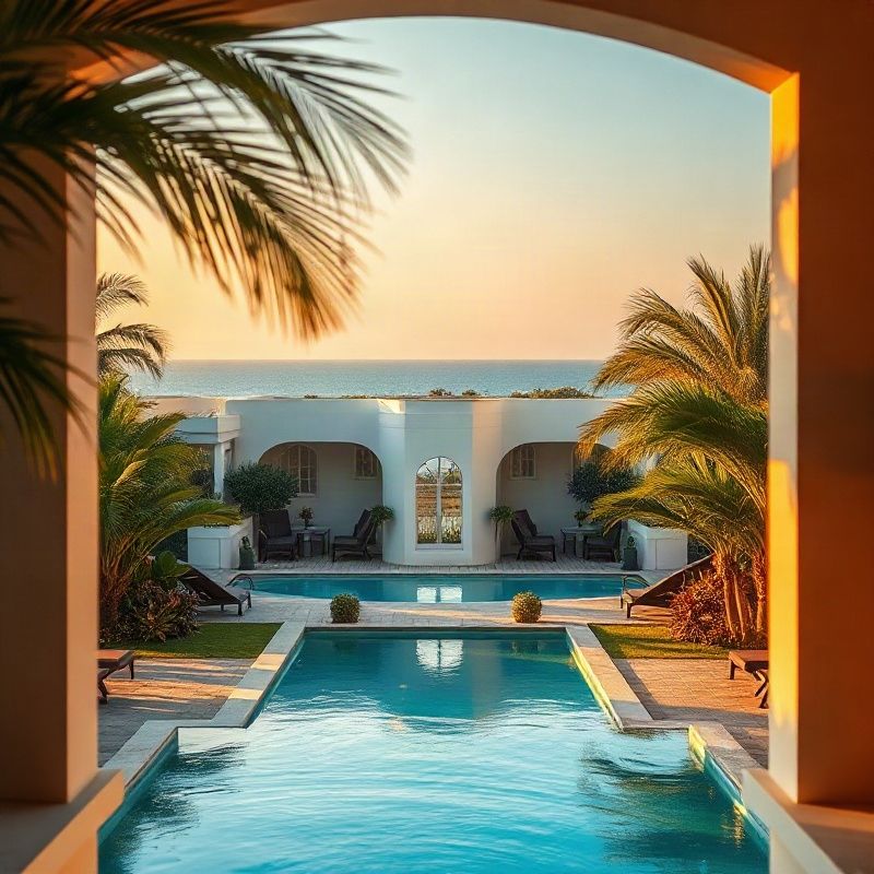White-rendered coastal villa in Nyali, Mombasa, with an azure ocean beyond a tropical garden
